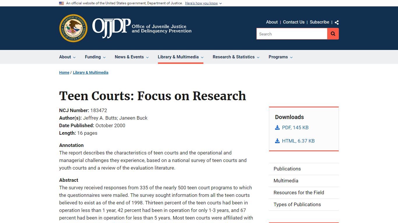 Teen Courts: Focus on Research | Office of Juvenile Justice and ...